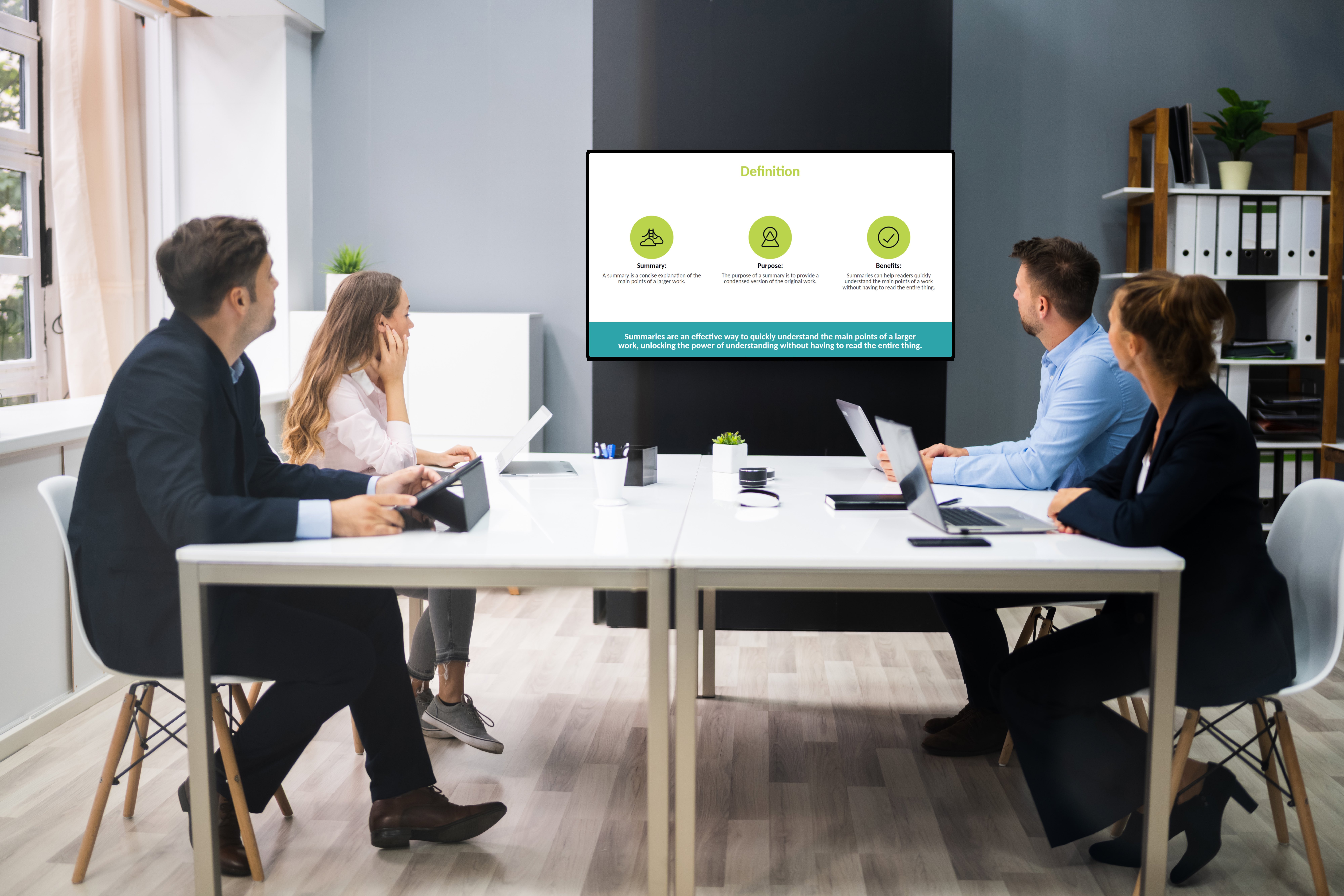Conference meeting with large screen presentation